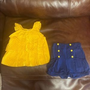 Yellow and navy blue short set